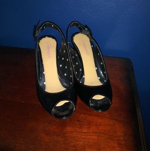 Black peep toe wedges